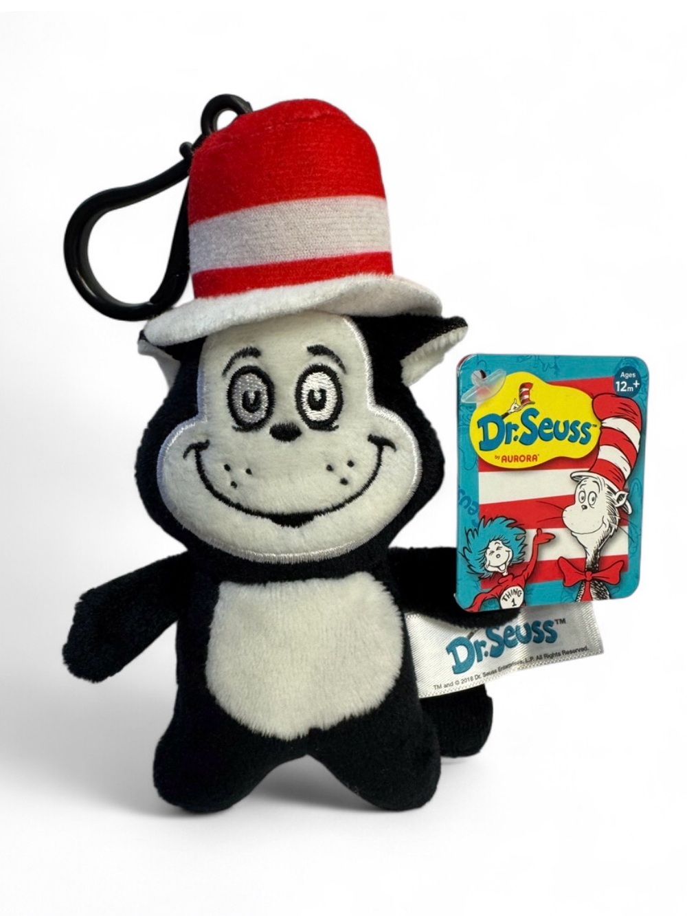 Dr. Seuss Cat in the Hat Plush Keychain - Black, White & Red